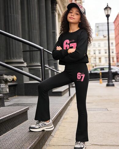 Girls 2 Piece Outfits Long Sleeve Letter Printed Sweatshirt & Flared Pants Fall Clothing Set Size 7-14 Years in Saudi Arabia
