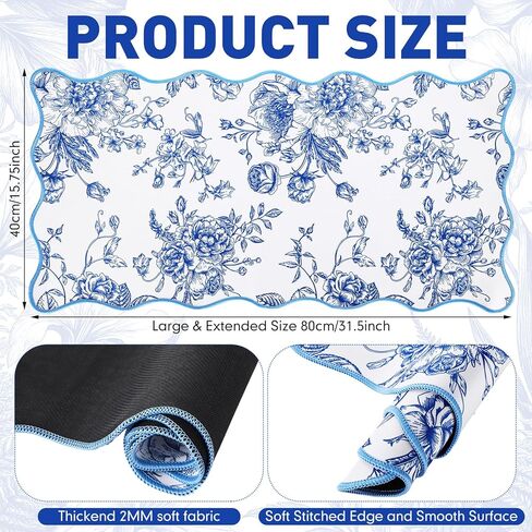 Kingdder صدفي مكتب حصيرة كبيرة باللونين الأزرق والأبيض الأزهار Chinoiserie لوحة الماوس 31.5 "× 15.7" الجمالية خمر نونسليب قاعدة مطاطية لوحة المفاتيح لوحة المفاتيح للكمبيوتر المحمول النوم المنزل مكتب الألعاب in Kuwait