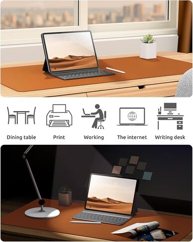 Leather Desk Pad Protector, Office Desk Mat, Large Mouse Pad, Non-Slip PU Leather Desk Blotter, Waterproof Laptop Desk Writing Pad for Office and Home (23.6" x 11.8", Brown) in Saudi Arabia
