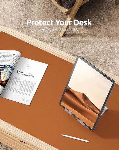 Leather Desk Pad Protector, Office Desk Mat, Large Mouse Pad, Non-Slip PU Leather Desk Blotter, Waterproof Laptop Desk Writing Pad for Office and Home (23.6" x 11.8", Brown) in Saudi Arabia