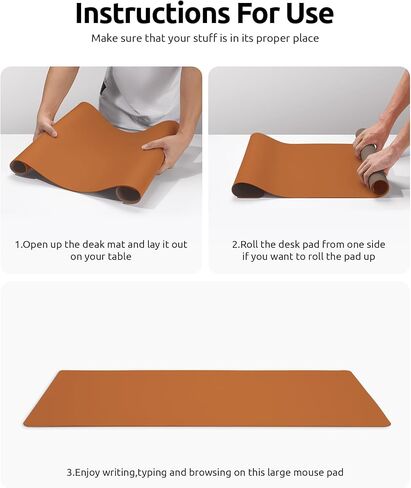 Leather Desk Pad Protector, Office Desk Mat, Large Mouse Pad, Non-Slip PU Leather Desk Blotter, Waterproof Laptop Desk Writing Pad for Office and Home (23.6" x 11.8", Brown) in Saudi Arabia