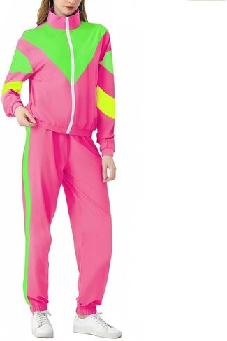 Aluvee 80s Track Suit Women Set 90s Windbreaker Outfit Retro Color Block Sportswear Set With Jacket Sweatpants in Saudi Arabia