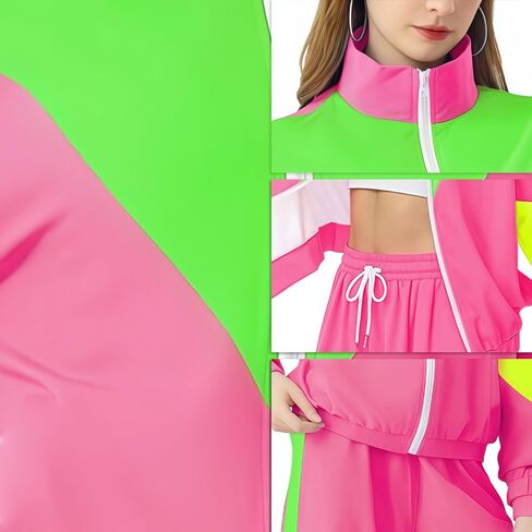 Aluvee 80s Track Suit Women Set 90s Windbreaker Outfit Retro Color Block Sportswear Set With Jacket Sweatpants in Saudi Arabia