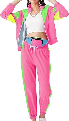 Aluvee 80s Track Suit Women Set 90s Windbreaker Outfit Retro Color Block Sportswear Set With Jacket Sweatpants in Saudi Arabia