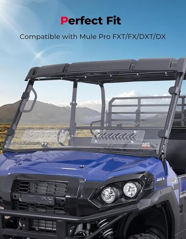زجاج أمامي بفتحات تهوية من KEMIMOTO متوافق مع Kawasaki Mule Pro FXT FX DXT DX 2015-2026، زجاج أمامي مقاوم للخدش مصنوع من البولي كربونات الصلب مع مطاط مثبت مسبقًا in Kuwait