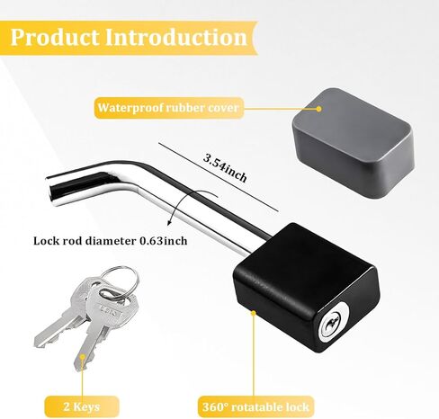 Trailer Hitch Receiver Lock, Padlock Style Trailer Hitch Pin Lock with Keys, Swivel Head 5/8" Dia Bent Pin for Class III IV 2 2-1/2 Inch Receiver, Universal for Truck Car RV in Saudi Arabia