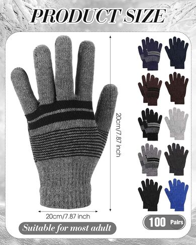 100 Pair Winter Magic Gloves Bulk Unisex Warm Knitted Stretchy Gloves for Men Women Homeless Charity Donation in Saudi Arabia
