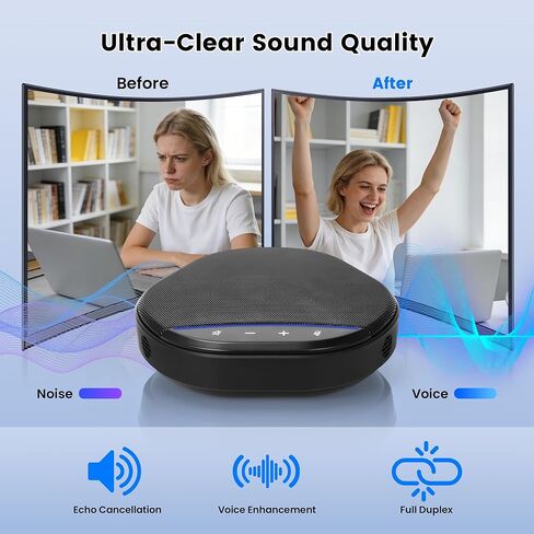 Conference Speakerphone with 360° Voice Pickup, AI Noise Reduction & Echo Cancellation, USB Plug and Play Desktop Microphone Speaker for Zoom, Teams, Skype, Home Office & Online Meetings in Saudi Arabia