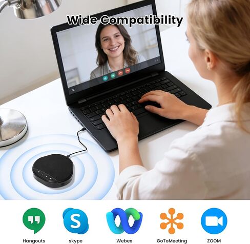 Conference Speakerphone with 360° Voice Pickup, AI Noise Reduction & Echo Cancellation, USB Plug and Play Desktop Microphone Speaker for Zoom, Teams, Skype, Home Office & Online Meetings in Saudi Arabia