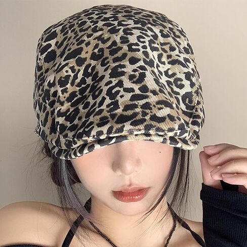 Retro Leopard Beret Cap 20s-Gatsby Fashion Cows Newsboy Caps Cotton Blend Ivy Flat Cabbie Hat Medium in Saudi Arabia