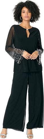 Roaman's Women's Plus Size Mesh Overlay Embellished Top in Saudi Arabia