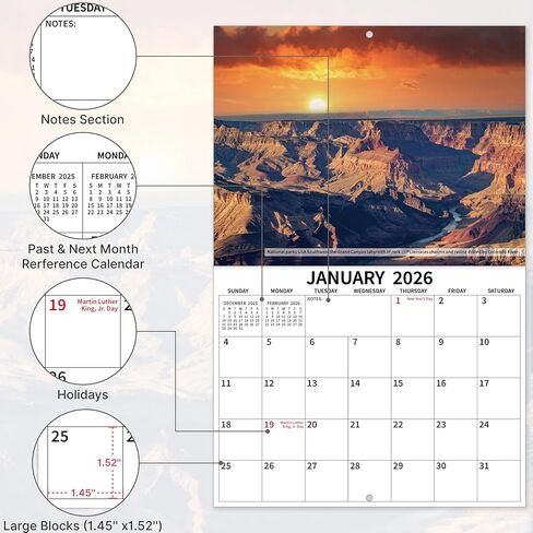 تقويم الحائط 2026-2027، تقويم المتنزهات الوطنية، 18 شهرًا من يناير 2026 - يونيو 2027، مفتوح 11 بوصة × 17 بوصة، ورق سميك ممتاز، فتحات تعليق، عطلات، ملاحظات، هدايا مثالية للتخطيط أو التنظيم in Kuwait