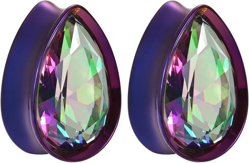 PUNKYOUTH Surgical Steel Teardrop Zircon Double Flared Ear Tunnels and Plugs Stretcher Expander Sold As Pair Gauge 8mm-25mm in Kuwait