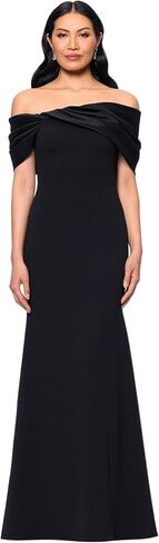 Betsy & Adam Womens Scuba Crepe Off The Shoulder Taffeta Twist Floor Length Dress in Saudi Arabia