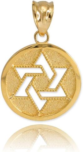 Fine 10k Yellow Gold Milgrain-Edged Medal Jewish Star of David Charm Pendant in Saudi Arabia