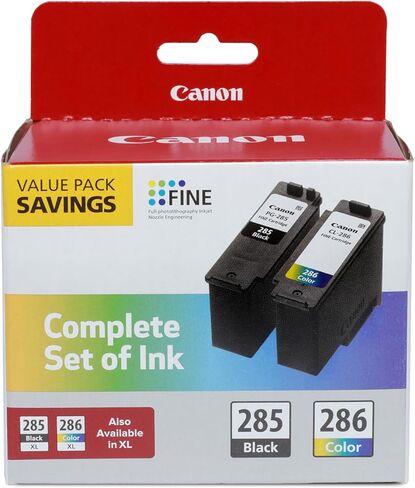 Canon® PG-285 أسود/CL-286 خراطيش حبر ثلاثية الألوان ذات إنتاجية قياسية، عبوة من قطعتين، 6197C004 in Saudi Arabia
