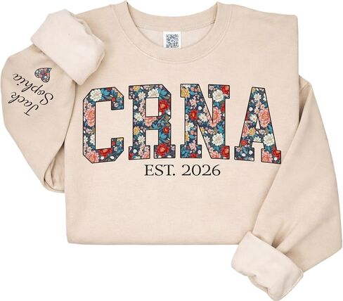Personalized Nurse Sweatshirt, Custom Name on Sleeve and Established Year, Floral Letter Pullover, Gift For Nurse in Saudi Arabia