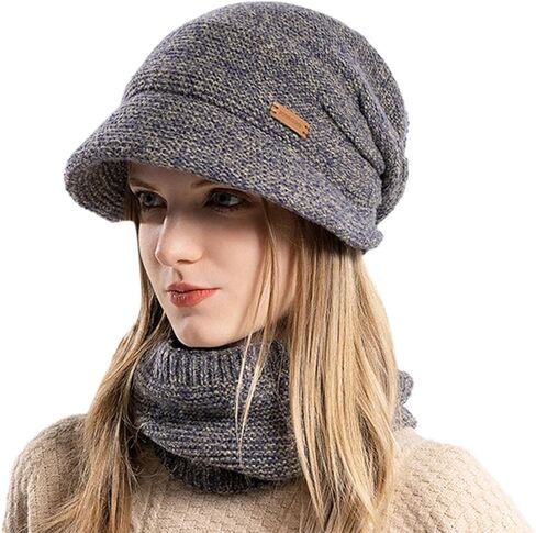 Winter Beanie Hat Scarf Set Mens Womens Warm Knit Skull Cap Neck Warmer Fleece Lined Hat Scarf for Skiing Hiking in Saudi Arabia