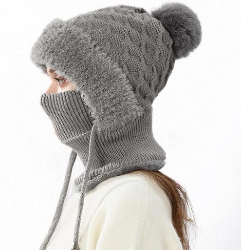 3 in 1 Beanie Hat with Scarf and Mask, Women Men Knitted Ski Scarf and Mask Set Balaclava Hats for Outdoor Sports in Saudi Arabia