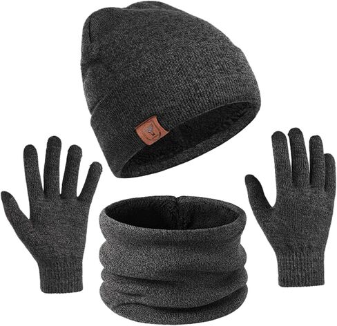 Winter Knit Beanie Hat Neck Warmer Gloves for Men Women Set 3 Pcs Fleece Lined Skull Cap Scarf Touch Screen Gloves in Saudi Arabia