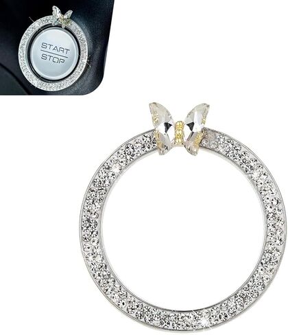 Bling Car Engine Start Stop Decoration Ring, Crystal Rhinestone Butterfly Ring for Car Button Ring, Car Interior Accessories for Women, Push to Start Button Cover Decoration(Purple) in Saudi Arabia