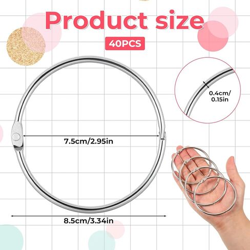 40 Pack 3 Inch Loose Leaf Binder Rings Metal Book Rings Extra Large Bulk Steel Office Book Keychain Key Metal Rings for Home Office Index Cards Receipts Photos Files Paper Rings in Saudi Arabia