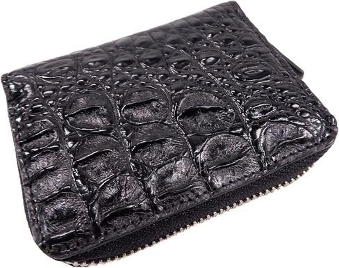 Genuine Crocodile Backbone Skin Leather Business Credit Card Holder Zip Around Wallet (Black) in Saudi Arabia
