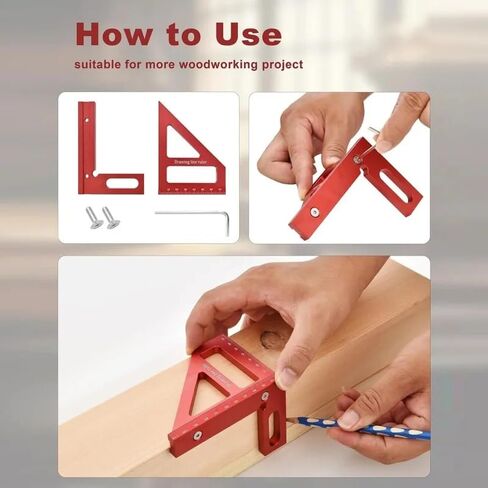 pc Heavy-Duty Aluminum Alloy Miter Triangle Ruler - 45°/90° Angle Protractor with Precision Measurement in Saudi Arabia