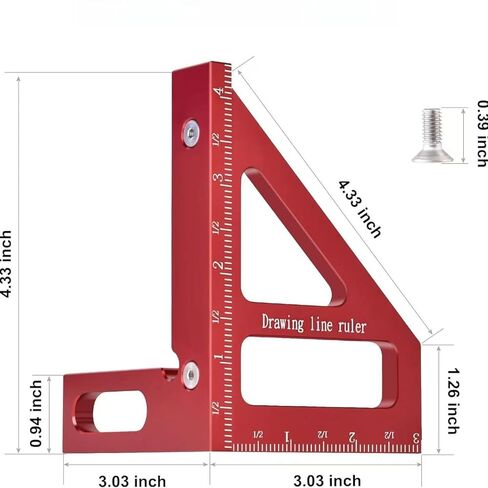 pc Heavy-Duty Aluminum Alloy Miter Triangle Ruler - 45°/90° Angle Protractor with Precision Measurement in Saudi Arabia