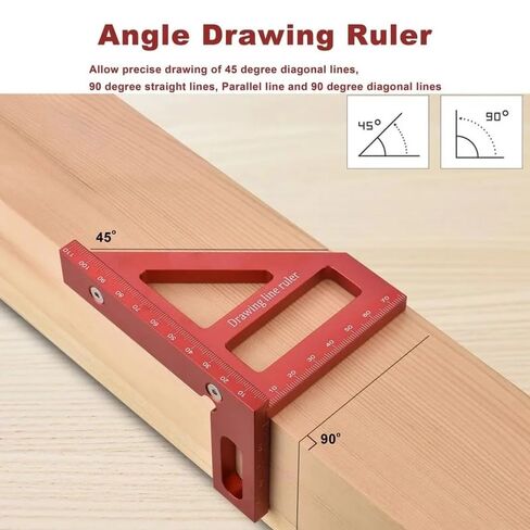 pc Heavy-Duty Aluminum Alloy Miter Triangle Ruler - 45°/90° Angle Protractor with Precision Measurement in Saudi Arabia