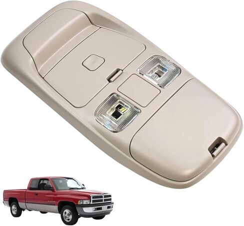 وحدة تخزين وحدة التحكم بإضاءة القبة العلوية باللون البيج FIT 1998-2001 Dodge Ram 1500 2500 3500، مجموعة مصابيح الخريطة العلوية مع LED متكامل، تحل محل 55350657 SN96TL2AA (بدون فتحة سقف) in Saudi Arabia