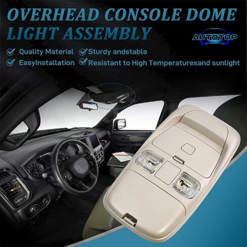 وحدة تخزين وحدة التحكم بإضاءة القبة العلوية باللون البيج FIT 1998-2001 Dodge Ram 1500 2500 3500، مجموعة مصابيح الخريطة العلوية مع LED متكامل، تحل محل 55350657 SN96TL2AA (بدون فتحة سقف) in Saudi Arabia