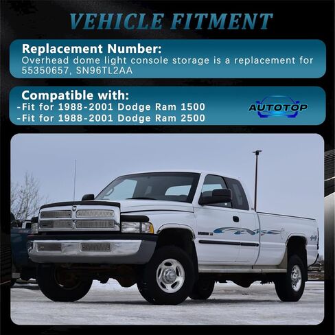 وحدة تخزين وحدة التحكم بإضاءة القبة العلوية باللون البيج FIT 1998-2001 Dodge Ram 1500 2500 3500، مجموعة مصابيح الخريطة العلوية مع LED متكامل، تحل محل 55350657 SN96TL2AA (بدون فتحة سقف) in Saudi Arabia
