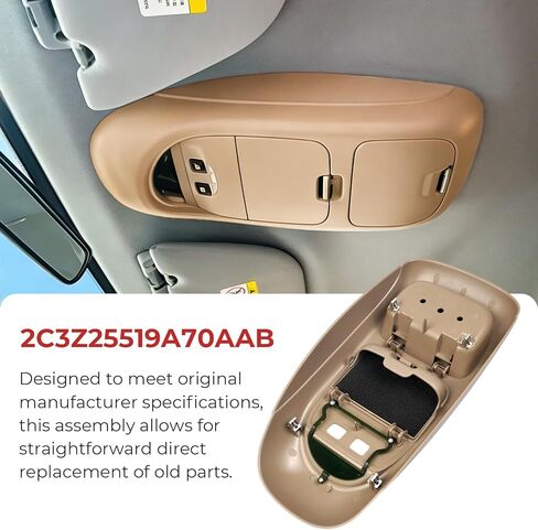 Overhead Console Assembly with Sunglasses Holder and Storage Cover, Without Sunroof, Tan Compatible with Ford F250, F350, F450, F550 Super Duty 2002-2004 Replaces # 2C3Z-25519A70-AAB in Saudi Arabia