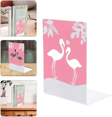 Flamingo Cartoon Bookends 2pcs Iron Metal Book يدعم المكتب والمنزل منظم سطح المكتب ديكور الغرفة in Saudi Arabia