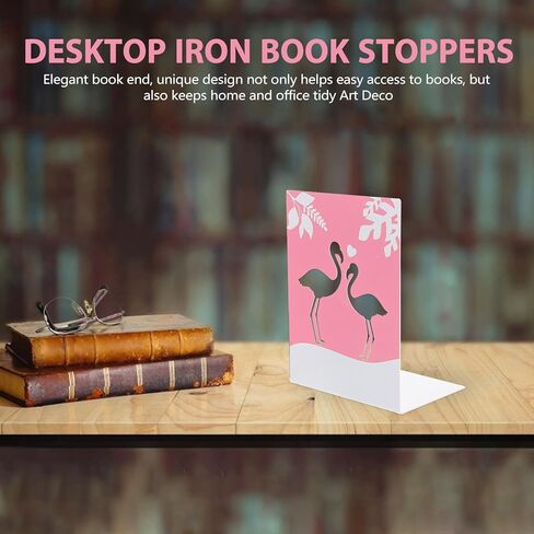 Flamingo Iron Art Bookends 2pcs Cartoon Metal Book Stoppers for Office and Home Desktop Book Organizer in Saudi Arabia