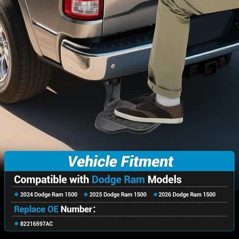 خطوة السرير الخلفي، خطوة الباب الخلفي المصد القابل للسحب لـ Dodge Ram 1500 2024 2025 2026، خطوات السرير الخلفية للشاحنة، تحل محل 82216597AC in Saudi Arabia