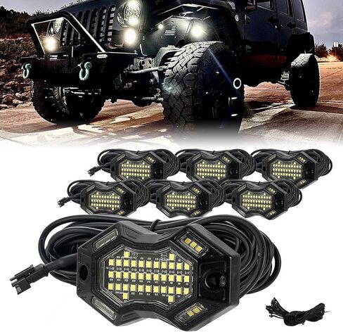 SUNPIE 12 Pods Magnetic White Rock Lights – Wide Beam Angle, Quick Connect, 49 High Power Chips, 4M Extension Wires, 6000K Pure White, IP67, Fits Trucks, SUV, ATV, UTV, Trailer in Saudi Arabia