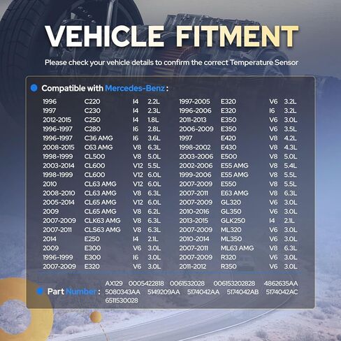 مستشعر درجة حرارة شحن الهواء ENA متوافق مع جيب جراند شيروكي دودج سبرينتر 2500 3500 مرسيدس بنز C220 2.7L 3.0L l4 V6 1996-2015 2016 2017 2018 2019 2020 يستبدل AX129 0005422818 in Kuwait