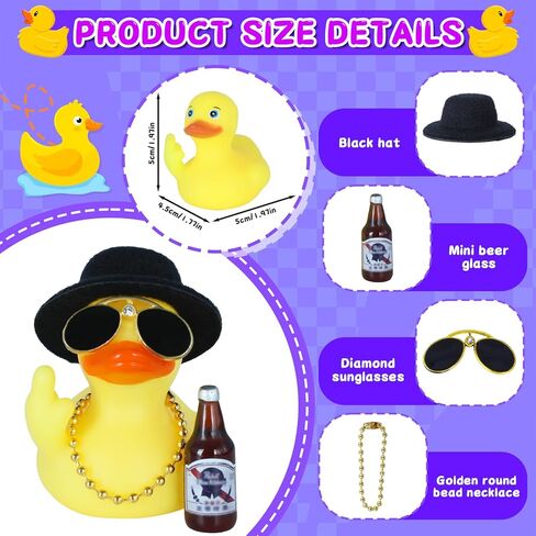 ديكور سيارة على شكل بطة مطاطية - بطة مضحكة على لوحة القيادة في قبعة علوية، نظارات شمسية، زجاجة وقلادة، لعبة مكتب مكتب ملتوي، هدية فريدة لزملاء العمل in Kuwait