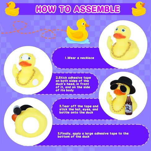 ديكور سيارة على شكل بطة مطاطية - بطة مضحكة على لوحة القيادة في قبعة علوية، نظارات شمسية، زجاجة وقلادة، لعبة مكتب مكتب ملتوي، هدية فريدة لزملاء العمل in Kuwait