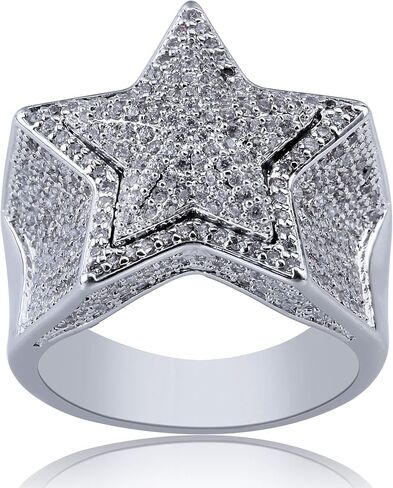 Solid Gold over S925 Sterling Silver Dimensional Star Moissanite Statement Ring, Hip Hop Band Style, Unique Gift for Husband in Saudi Arabia