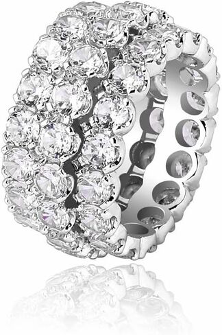 Solid Gold over S925 Sterling Silver Triple Row Oversized Moissanite Ring, Bold Hip Hop Style, Luxurious Gift for Him in Saudi Arabia