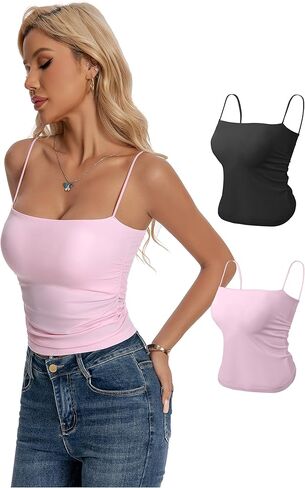 Women Camisole Tank Tops - Crop Built in Bra Spaghetti Strap Y2K Tube Basic Cute Sexy Fit Padded Cami Shirts in Saudi Arabia