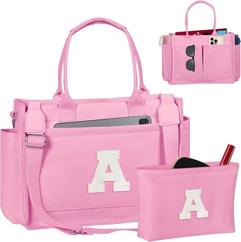 Birthday Gifts for Women, Initial Tote Bag with Makeup Bag, Teen Girl Gifts Trendy Stuff, Easter Basket Stuffers in Kuwait