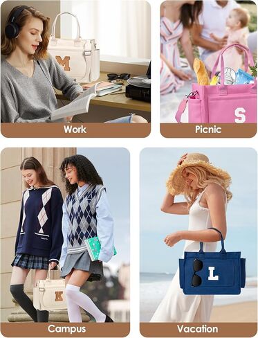 Birthday Gifts for Women, Initial Tote Bag with Makeup Bag, Teen Girl Gifts Trendy Stuff, Easter Basket Stuffers in Kuwait