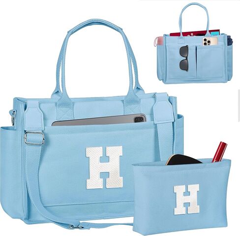 Birthday Gifts for Women, Initial Tote Bag with Makeup Bag, Teen Girl Gifts Trendy Stuff, Easter Basket Stuffers in Kuwait