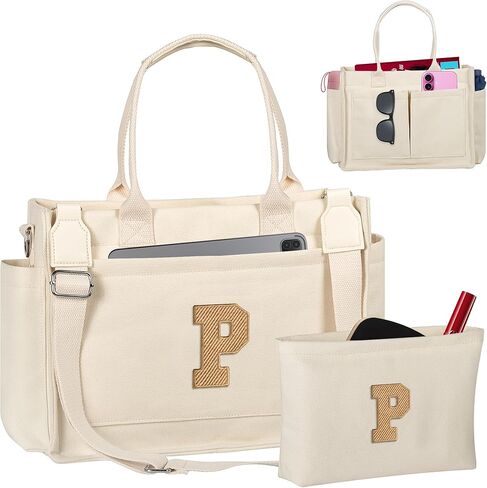 Birthday Gifts for Women, Initial Tote Bag with Makeup Bag, Teen Girl Gifts Trendy Stuff, Easter Basket Stuffers in Kuwait