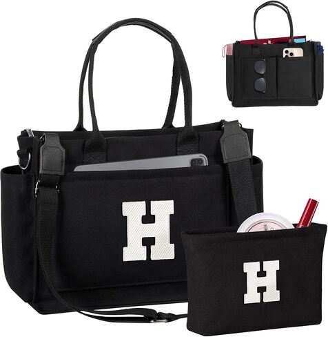 Birthday Gifts for Women, Initial Tote Bag with Makeup Bag, Teen Girl Gifts Trendy Stuff, Easter Basket Stuffers in Kuwait