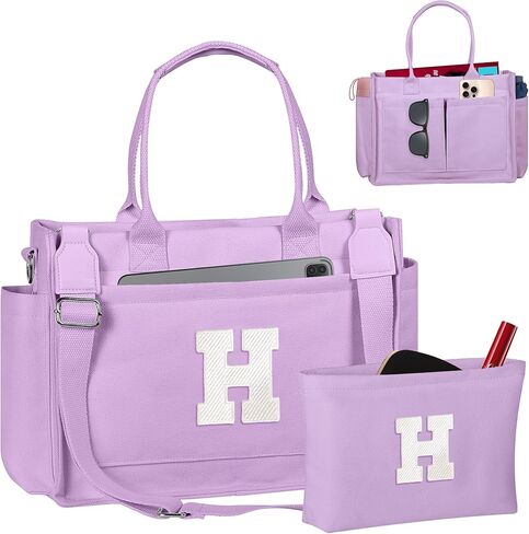 Birthday Gifts for Women, Initial Tote Bag with Makeup Bag, Teen Girl Gifts Trendy Stuff, Easter Basket Stuffers in Kuwait